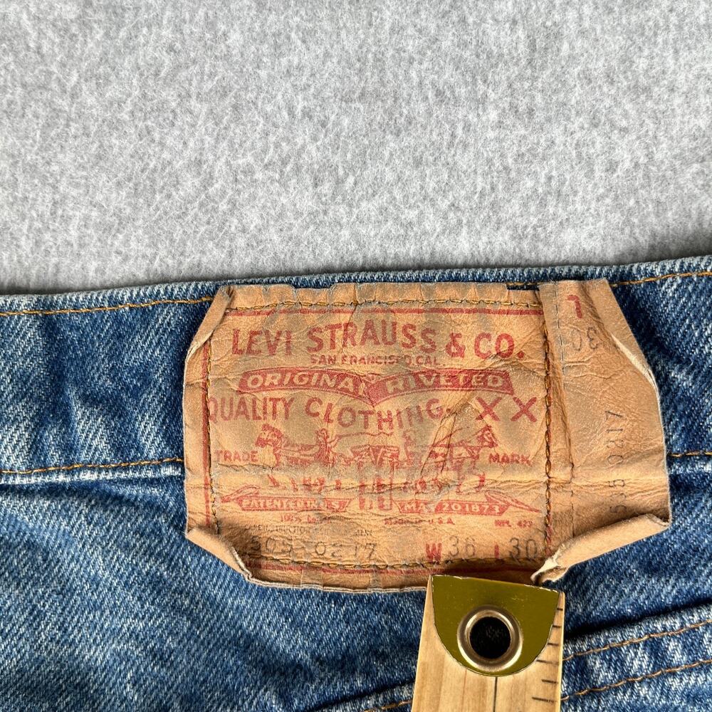 Levis 505 XX Pants Jeans 36x30 Blue Denim Straight Leg Distressed Mens - Picture 9 of 10